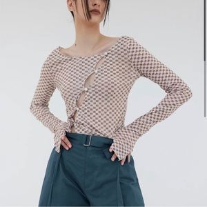 Source Unknown DIAGONAL BUTTON UP SECOND-SKIN TOP, MILK CHOCOLATE